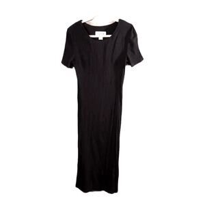 Outlook Black Short Sleeve Textured Crepe Midi Dress Minimalist 90s Women's 10